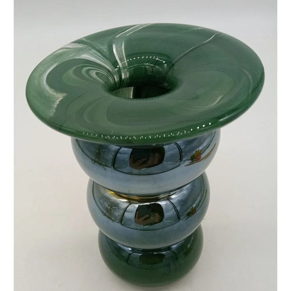Anthropologie Bolla Borosilicate Green Glass Swirl 2 in 1  Candleholder Vase 6